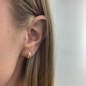 Gold huggie hoop earrings cz stone stud dainty sterling silver hoops